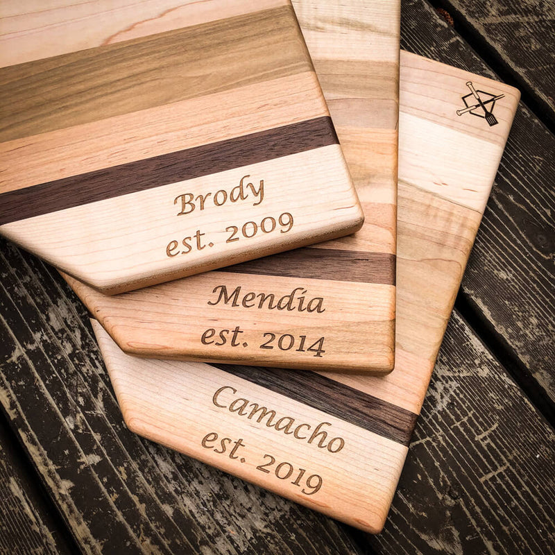 "Home Plate" Cutting Board with Custom Text Engraving (12"x12")